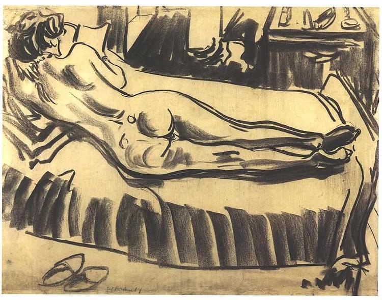 Ernst Ludwig Kirchner Reclining female nude on a couch France oil painting art